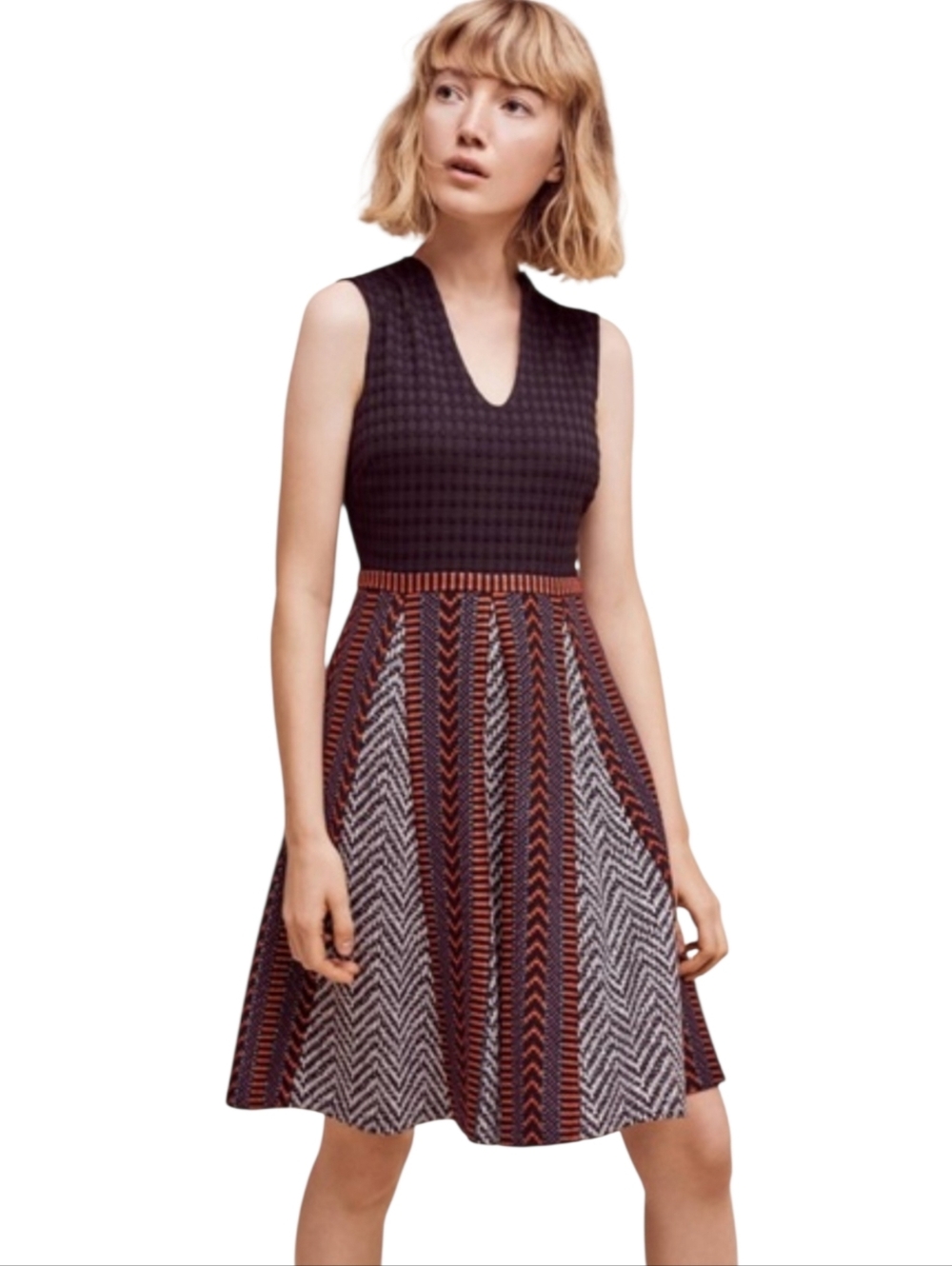 Anthropologie Maeve Black & Red Sleeveless V-neck Tapestry Dress Size 10